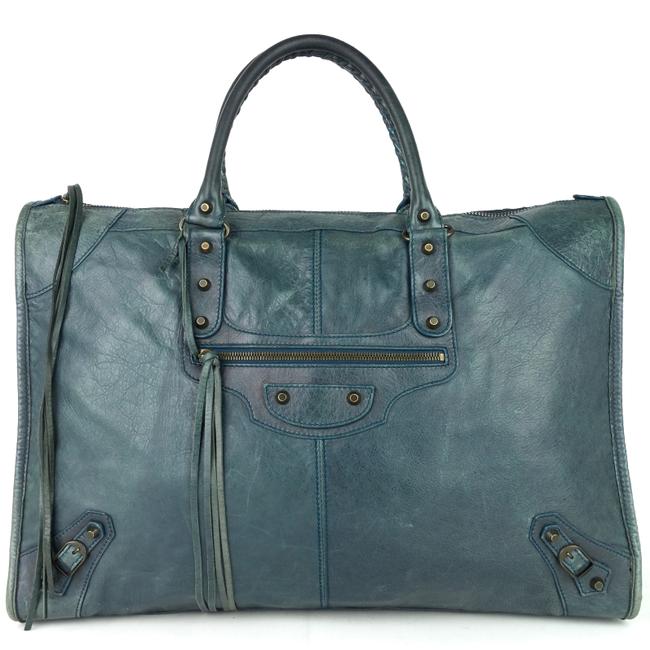 Balenciaga Giant Distressed Agneau Blue Leather WeekendTravel Bag
