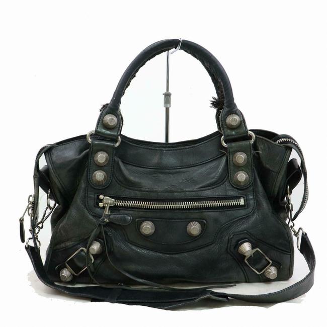 Balenciaga Giant Silver City 2way 871192 Black Leather Satchel