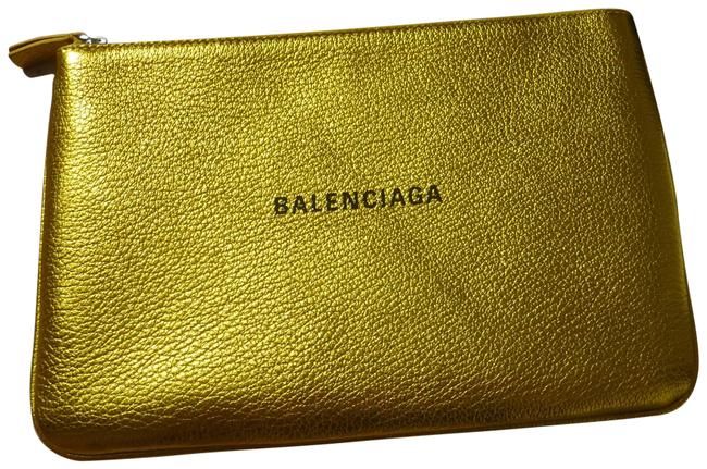 Balenciaga Gold everyday Logo Leather Metallic Pouch