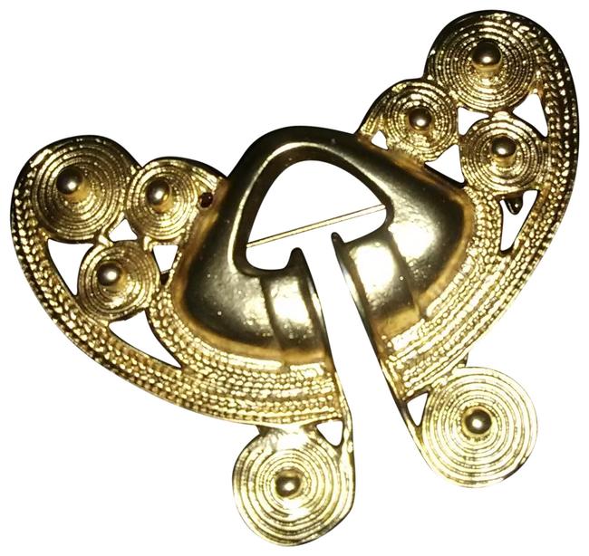 Balenciaga Gold Vintage Paris Brooch Pin Aztec Style Gilt
