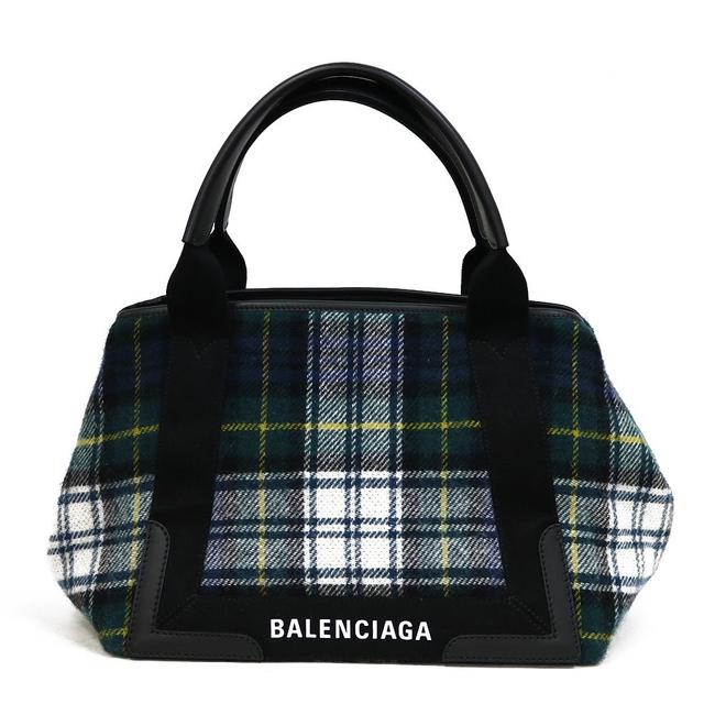 Balenciaga Handbag Navy Hippo Check Pattern Ladies Mens Green Satchel
