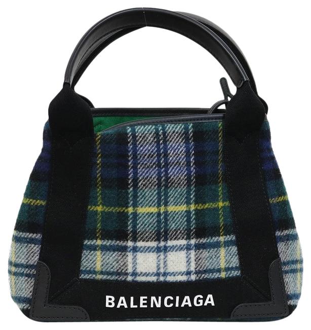 Balenciaga Handbag Navy Hippo Check Pattern Small Ladies Mens Green Satchel