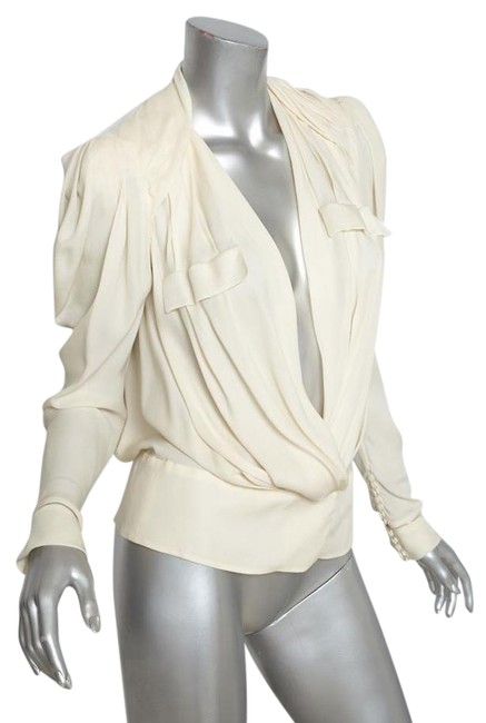 Balenciaga Ivory Silk Chiffon Draped Long sleeve Blouse4 S