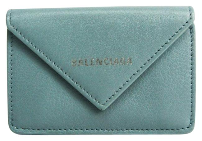 Balenciaga Light Blue Gray Paper Mini 391446 Womens Leather Tri fold Wallet