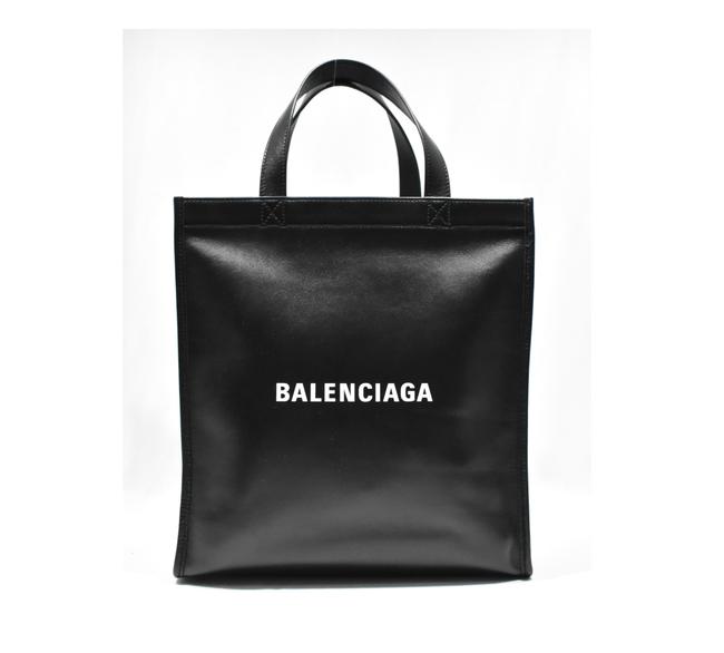 Balenciaga Logo Market Shopper Small Black Leather Tote
