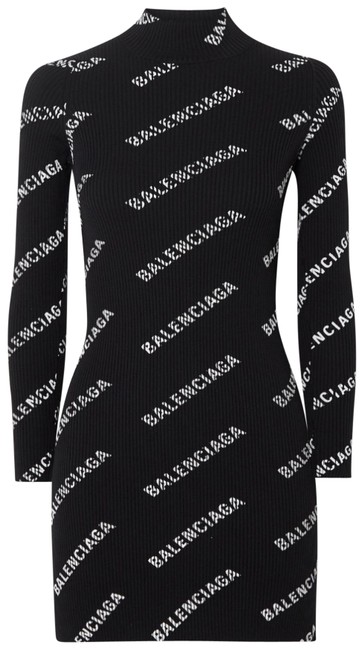 Balenciaga Logo Printed Ribbed Knit Mini Short Casual Dress12 L