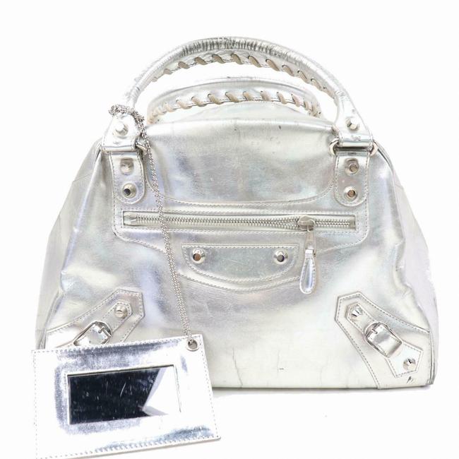 Balenciaga Metallic Bowler 870315 Silver Leather Satchel