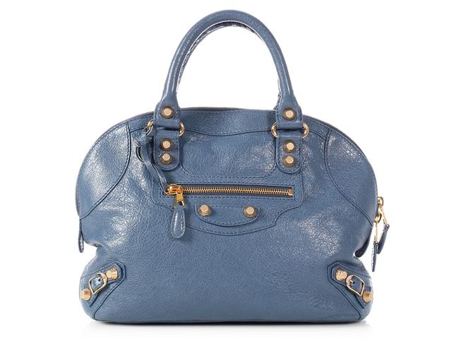 Balenciaga Mini Giant 12 Gold Bowling Slate Blue Leather Satchel