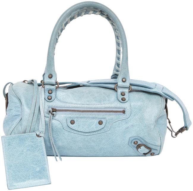 Balenciaga Mini Twiggy Brass Lambskin Blue Leather Satchel