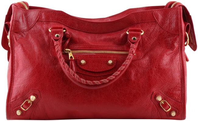Balenciaga Bag Motocross Classic City Red Leather Tote