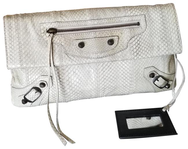 Balenciaga Motocross Classic Envelope Python Skin Leather Clutch