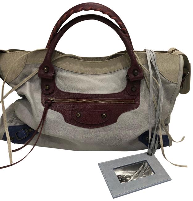 Balenciaga Motocross Tri color Classic City GrayBluePurple Leather Cross Body Bag