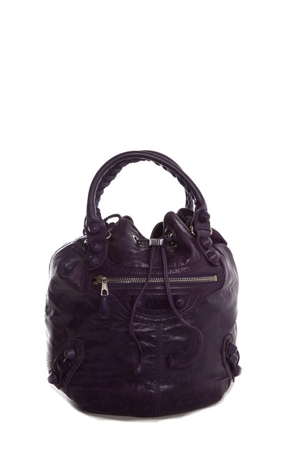 Balenciaga Motorcross Classic Pompon Purple Shoulder Bag