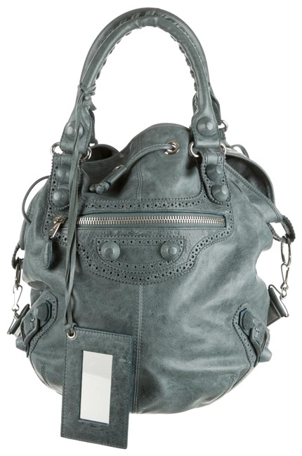 Balenciaga Motorcross Giant Covered Pompon Marine Leather Hobo Bag