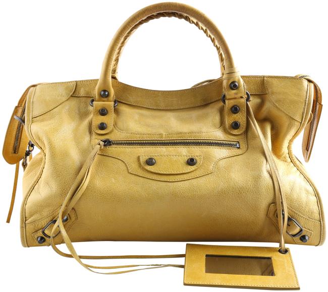 Balenciaga Motorcycle City Yellow Lambskin Leather Shoulder Bag