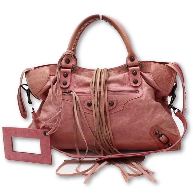 Balenciaga Motorcycle Red pink PinkRedFramboise Leather Satchel