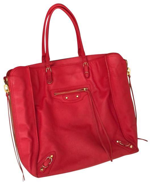 Balenciaga My First Geranium Lambskin Leather Tote