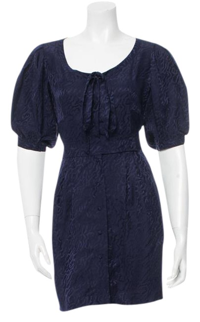 Balenciaga Navy Blue Silk Mid length Short Casual Dress4 S