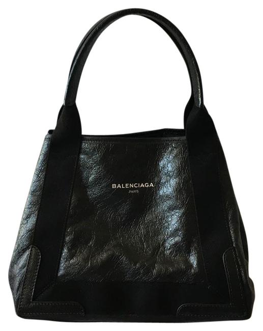 Balenciaga Cabas Navy Black Leather Tote