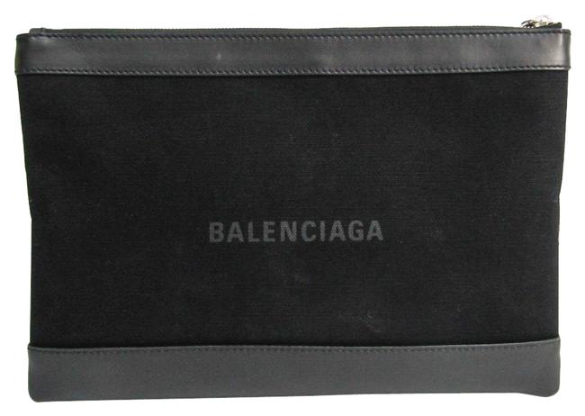Balenciaga Navy Clip M 373834 Unisex Black CanvasLeather Clutch