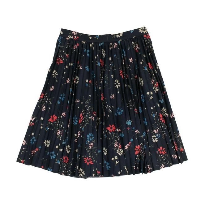 Balenciaga Navy Floral Printed Pleated Skirt10 M, 31