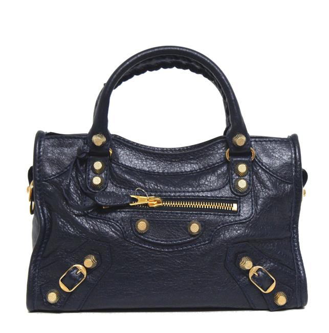 Balenciaga New Giant Gold Mini City Blue Leather Cross Body Bag