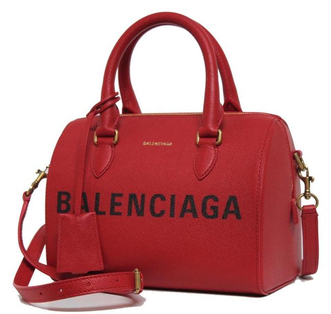 Balenciaga New Ville Bowling Small Black Grained Red Leather Messenger Bag