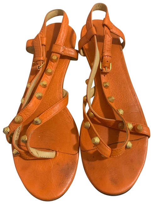 Balenciaga Orange Leather Studded Sandals