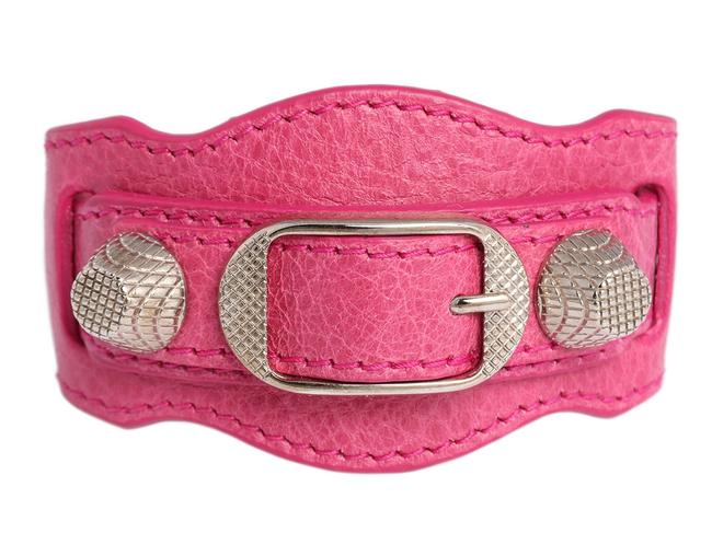 Balenciaga Pink Leather 2011 Giant 12 Silver Bracelet