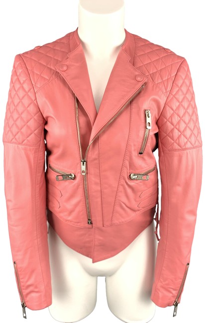 Balenciaga Pink Quilted Leather Moto Biker Jacket6 S
