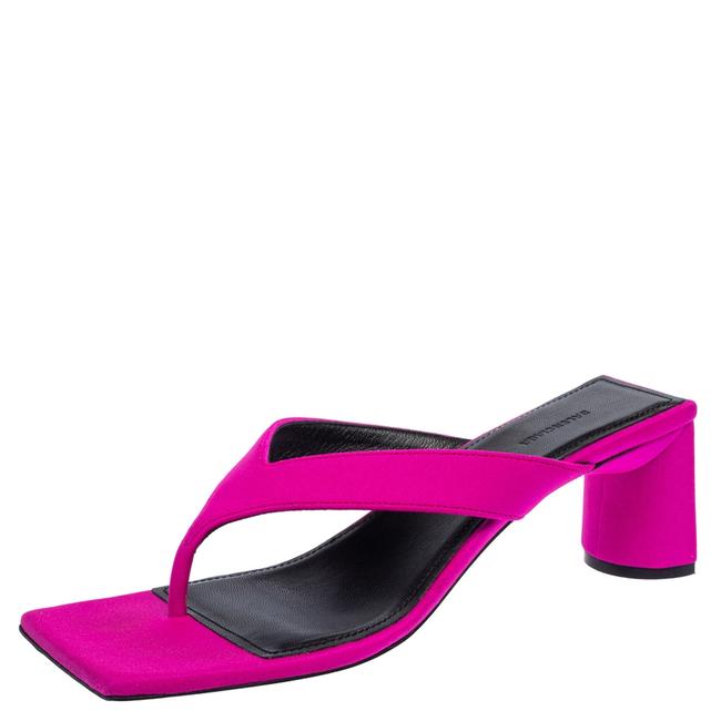 Balenciaga Pink Satin Square Toe Thong37 Sandals