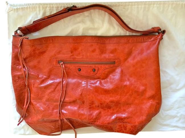 Balenciaga Pleine Fleur Aniline Red orange Leather Hobo Bag