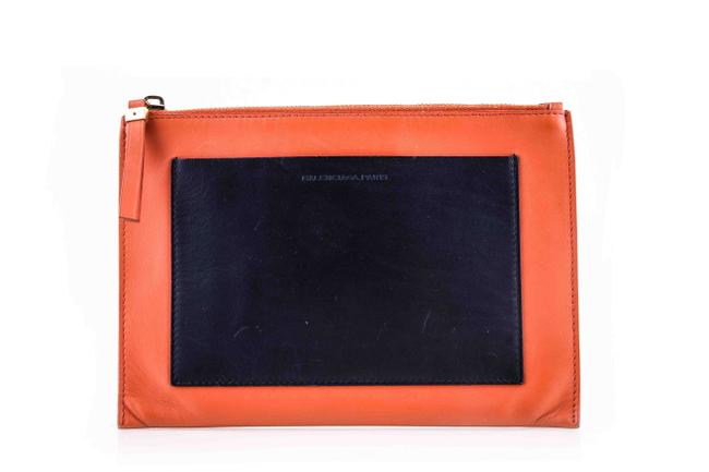 Balenciaga Pocket Zip Pouch Orange Calfskin Leather Wristlet