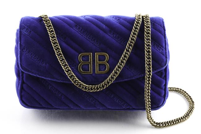 Balenciaga Quilted Blue Velvet Cross Body Bag