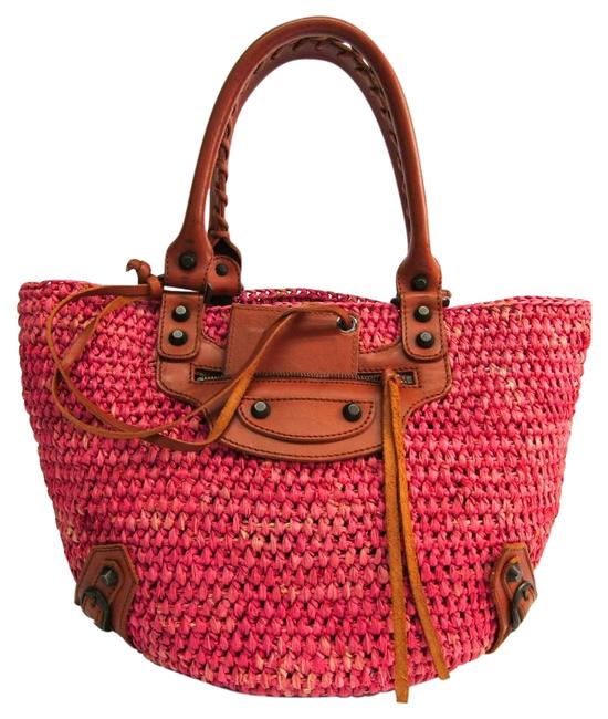Balenciaga Raffia 236741 Handbag Pink Straw Satchel