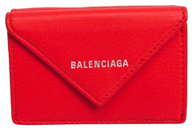 Balenciaga Red Paper Mini 391446 Womens Leather Tri fold Wallet