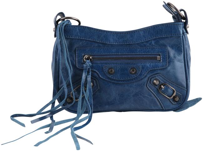 Balenciaga Reporter Handbag Blue Leather Cross Body Bag