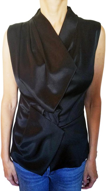 Balenciaga Satin Front Drape Black Top