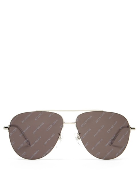 Balenciaga Silver Bb0013s Logo Print Aviator Sunglasses