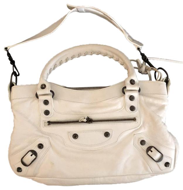 Balenciaga Small City Tote White Leather Satchel