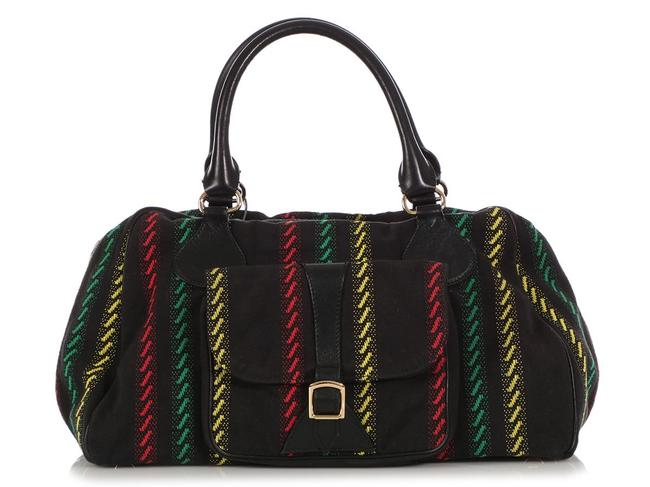 Balenciaga Striped Fabric Black Canvas Satchel