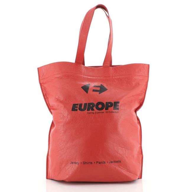 Balenciaga Supermarket Shopper Printed Large Red Leather Tote