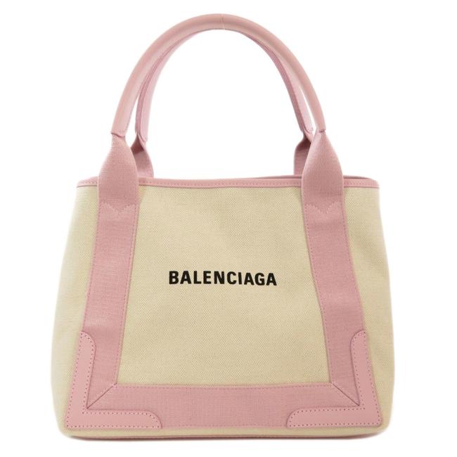 Balenciaga Tote Bag 339933 Navy Hippo Ladies PinkWhite Canvas