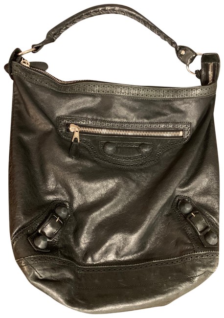 Balenciaga Tote Silver Hardware Black Leather Hobo Bag