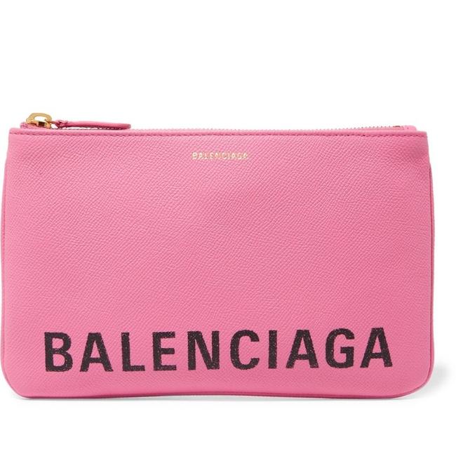 Balenciaga ville Printed Pouch Pink Texture Leather Clutch