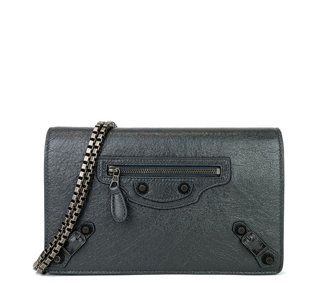 Balenciaga Wallet on Chain Giant Studs Gray Leather Cross Body Bag