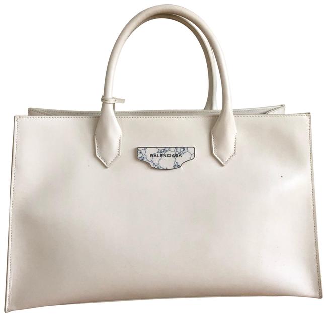 Balenciaga Work Marble White Leather Tote