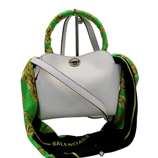 Balenciaga XS Flap Scarf Top Handle White Leather Cross Body Bag
