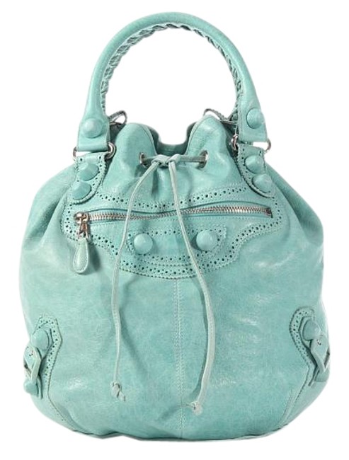 Balenciaga 2009 Large Giant Covered Brogues Pompon Agneau Maldives Green Lambskin Leather Satchel
