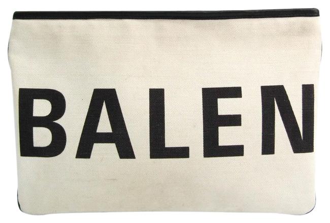Balenciaga 492681 Unisex BlackIvory CanvasLeather Clutch